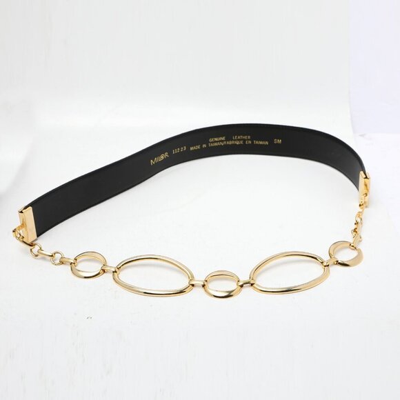Vintage Leather Chain Milor Hip Belt Black Gold Boho 80s Retro Party - Picture 1 of 6